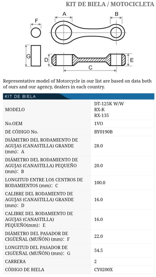 BIELA KIT YAMAHA DT125K RX125 TKRJ JAPON