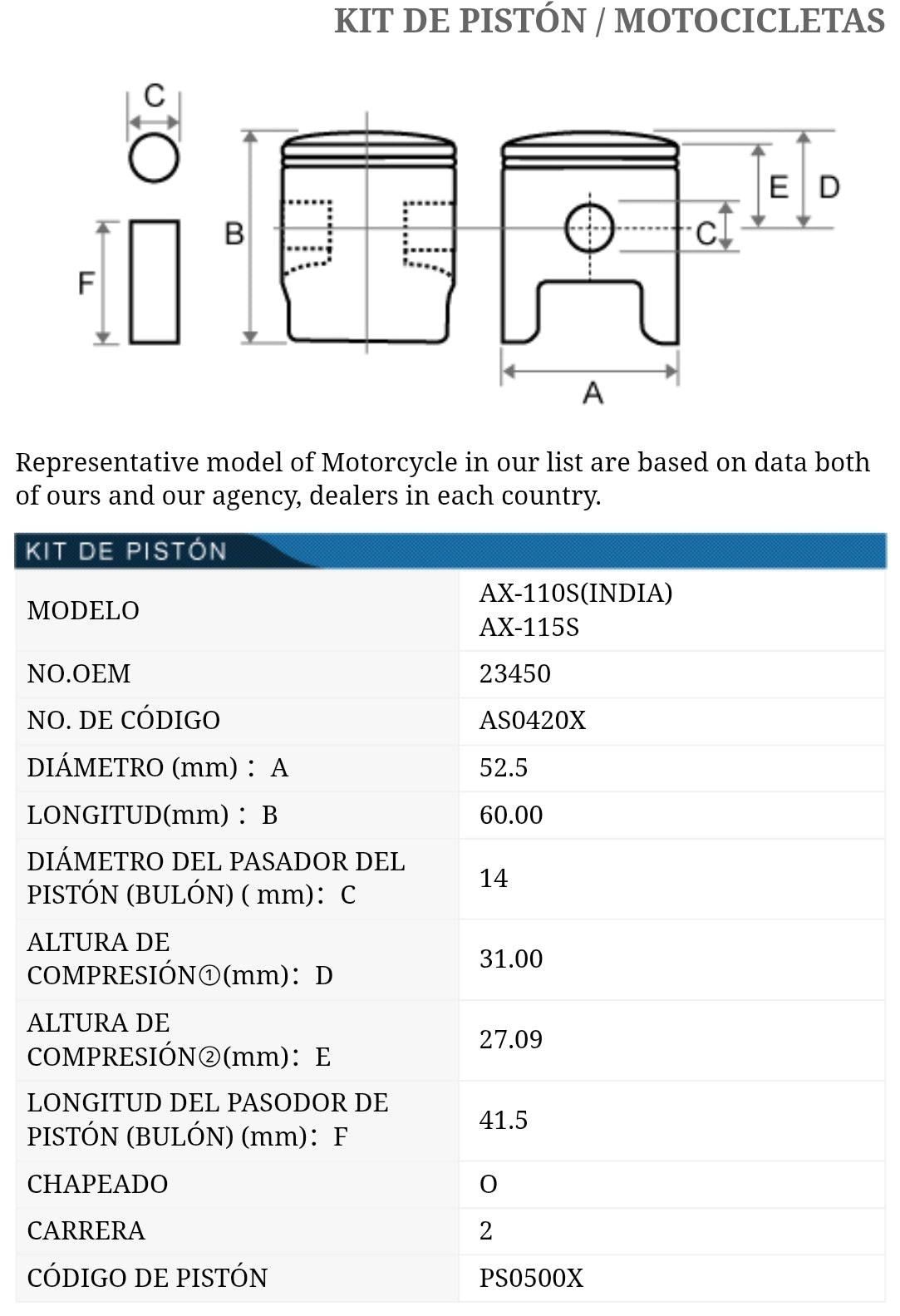 PISTON KIT SUZUKI AX115 TKRJ JAPÓN MEDIDA 0.75