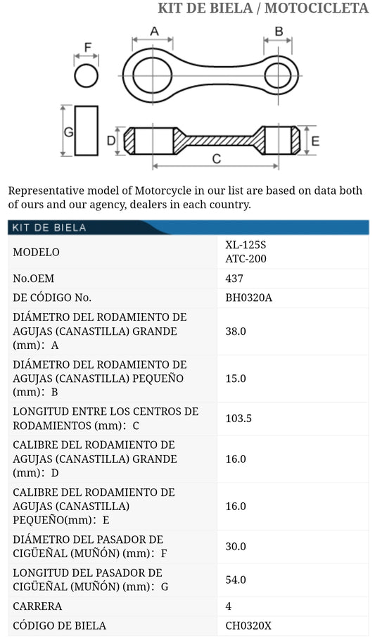 BIELA KIT HONDA XL125 TKRJ JAPON REFERENCIA 437