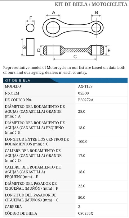 BIELA KIT SUZUKI AX115 TKRJ JAPON REFERENCIA 12161-05B00