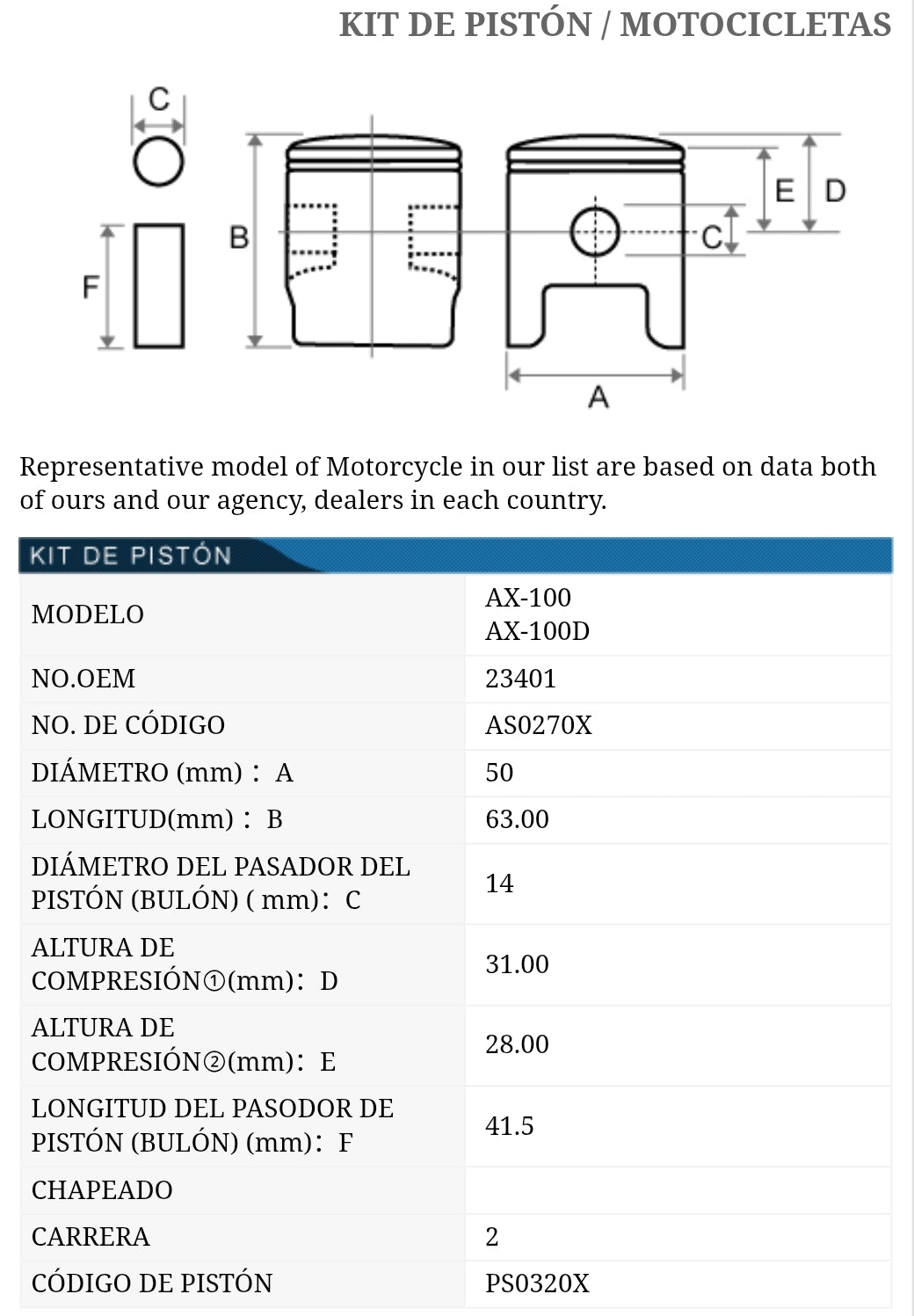 PISTON KIT SUZUKI AX100 TKRJ JAPÓN MEDIDA 1.25