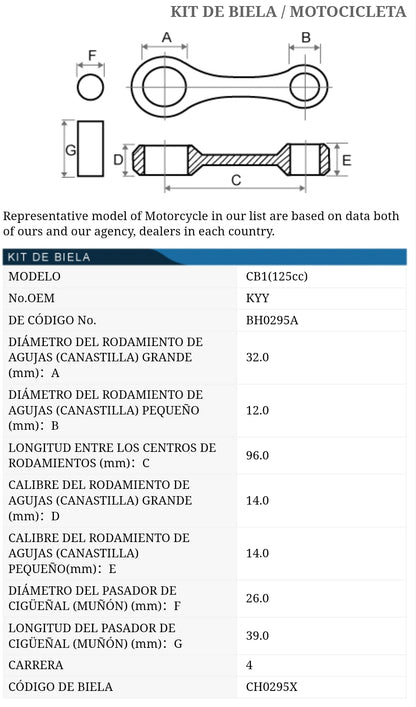 BIELA KIT HONDA CB1 - CBF125 TWISTER TKRJ JAPONES REFERENCIA KYY
